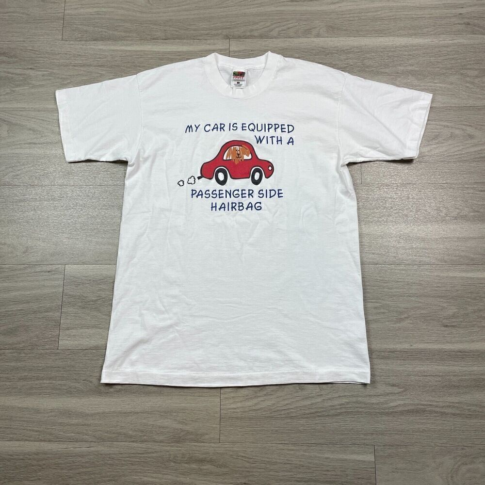 Vintage Shirt Mens Large White Dogs 90s Funny Parody Single Stitch